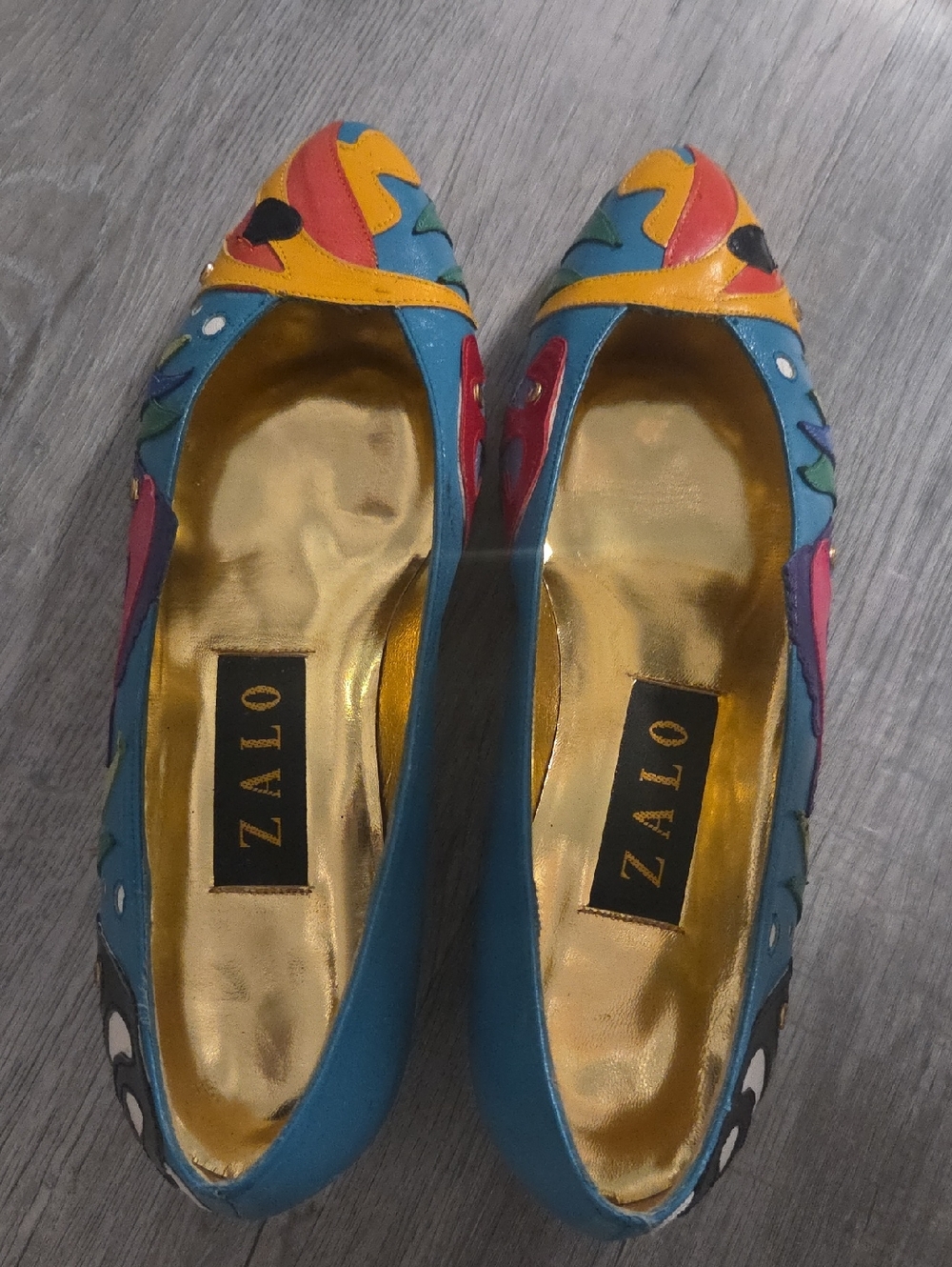 Zalo Women's Multicolor Pointed Toe Flats - Teal & Yellow Accents